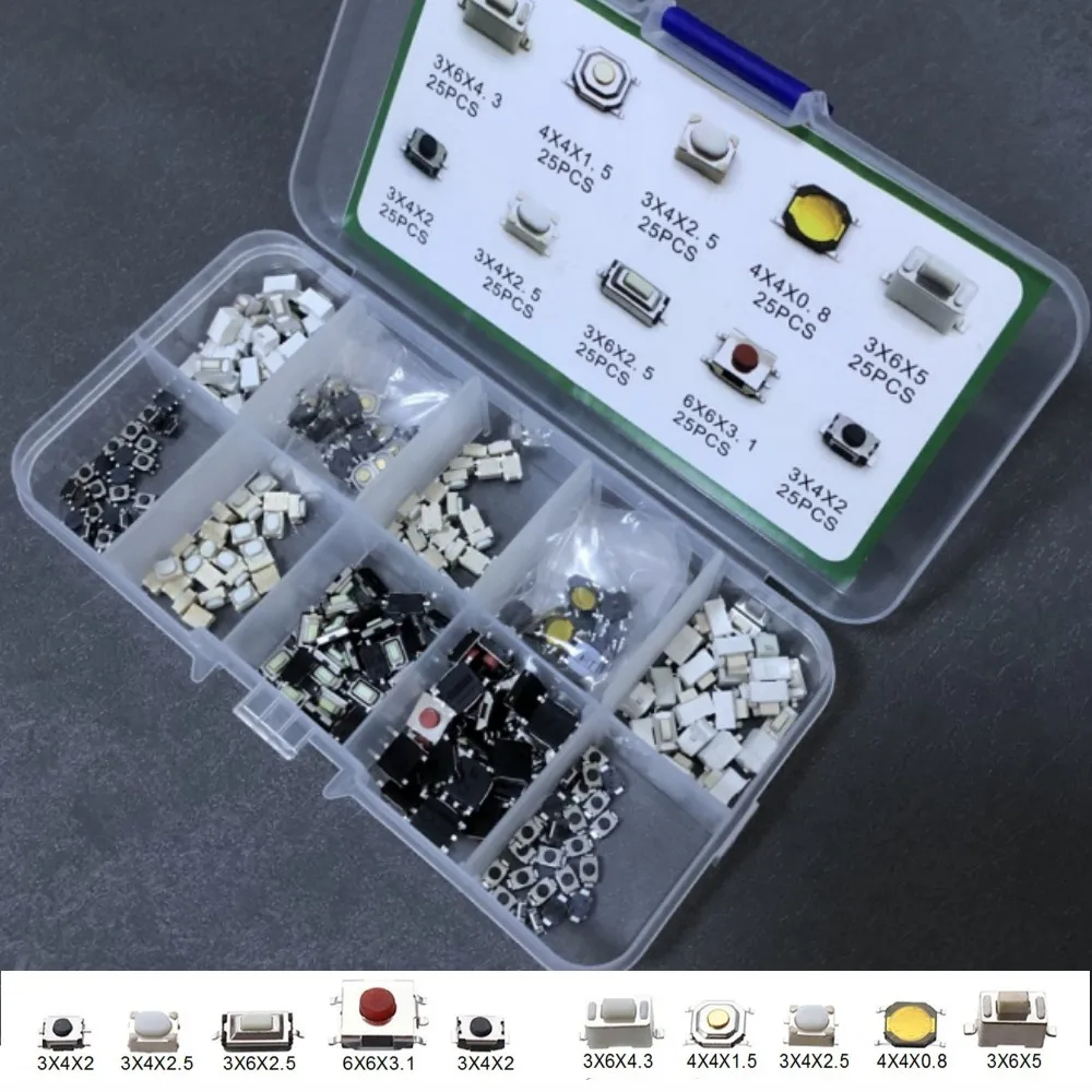 10 Types 250Pcs/1Set Durable Car Remote Control Tablet actile Push Button Switch Car Keys Button Touch Microswitch With Box