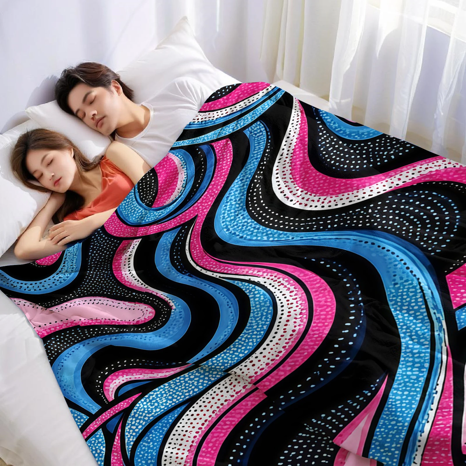 Swirl Wave Lightweight Microfiber Soft Christmas Fleece Blanket Warm Cozy Throw for Bed Sofa Office Travel All Season