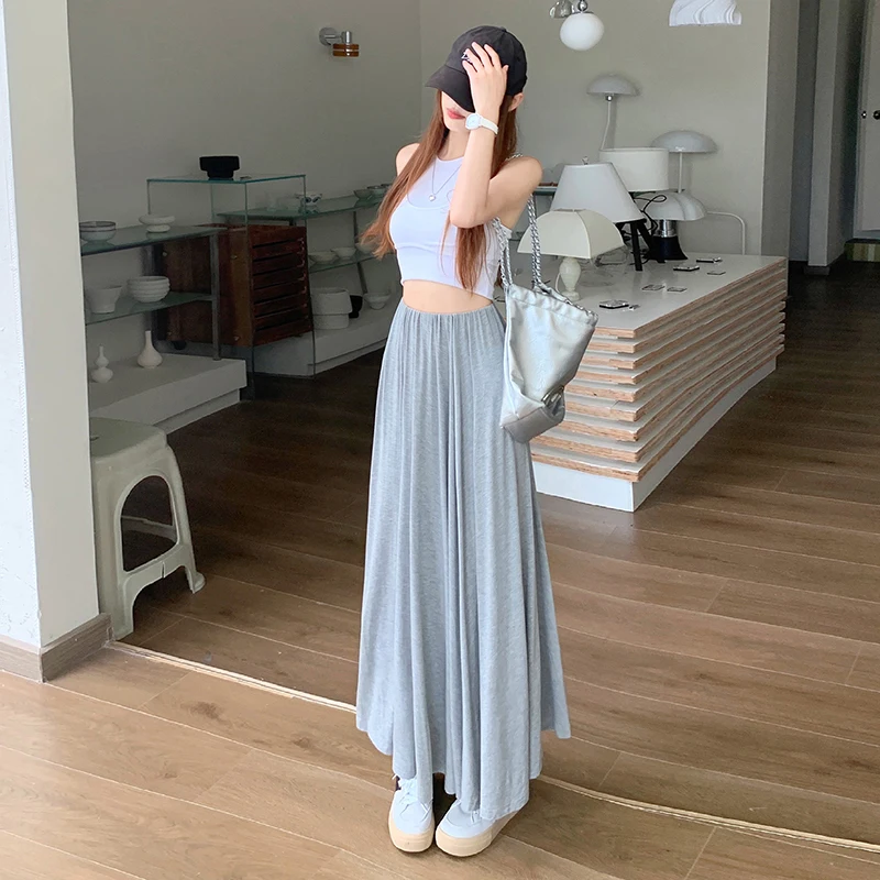 Women's Skirt Fashion Gray Modal Drape Thin Long Skirt for Women 2024 New Summer Black Lazy A-line Skirts Slim Clothing