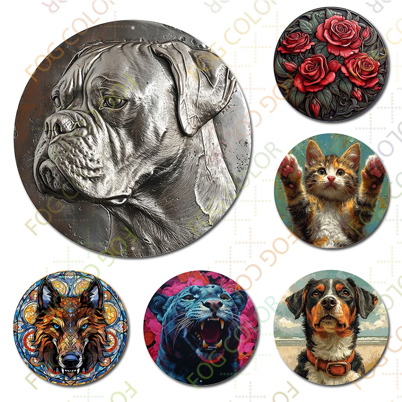 1pc 8x8inch(20x20cm) Round Aluminum Sign Bully Dog Retro Tin Sign Wall Decor Funny Decor