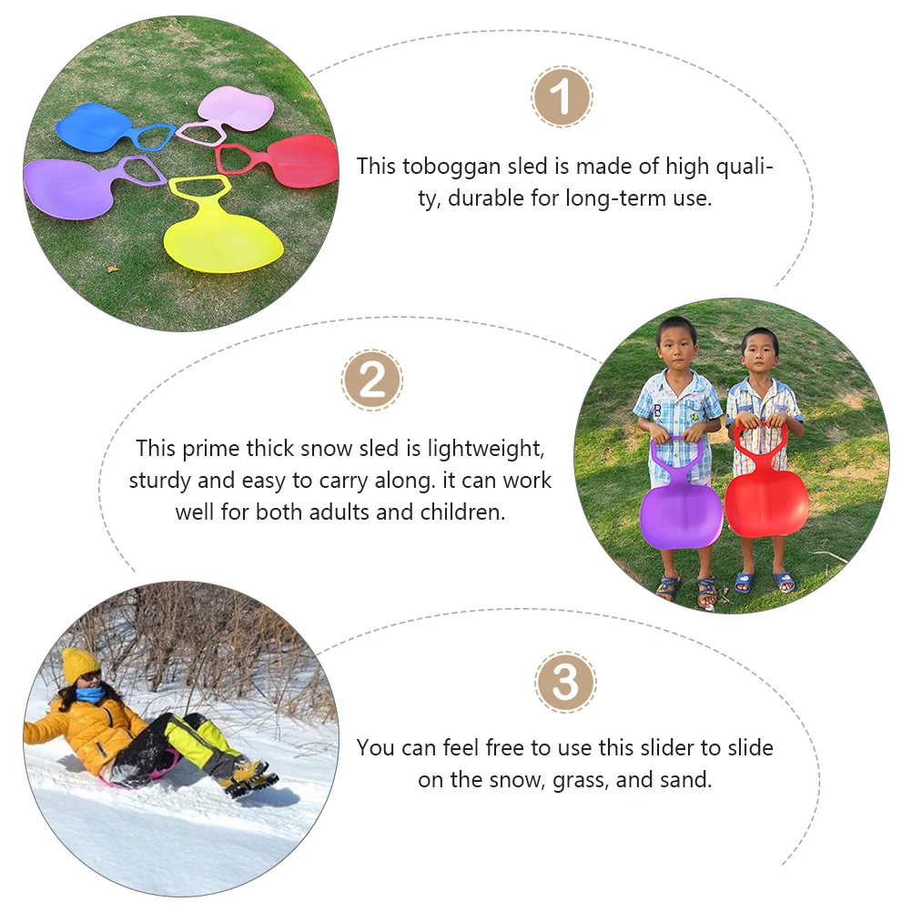 

3pcs Snow Slider For Kids Adults Thickening Plastic Sled Durable Outdoor Winter Non-Slip Handle Easy Carry Gift