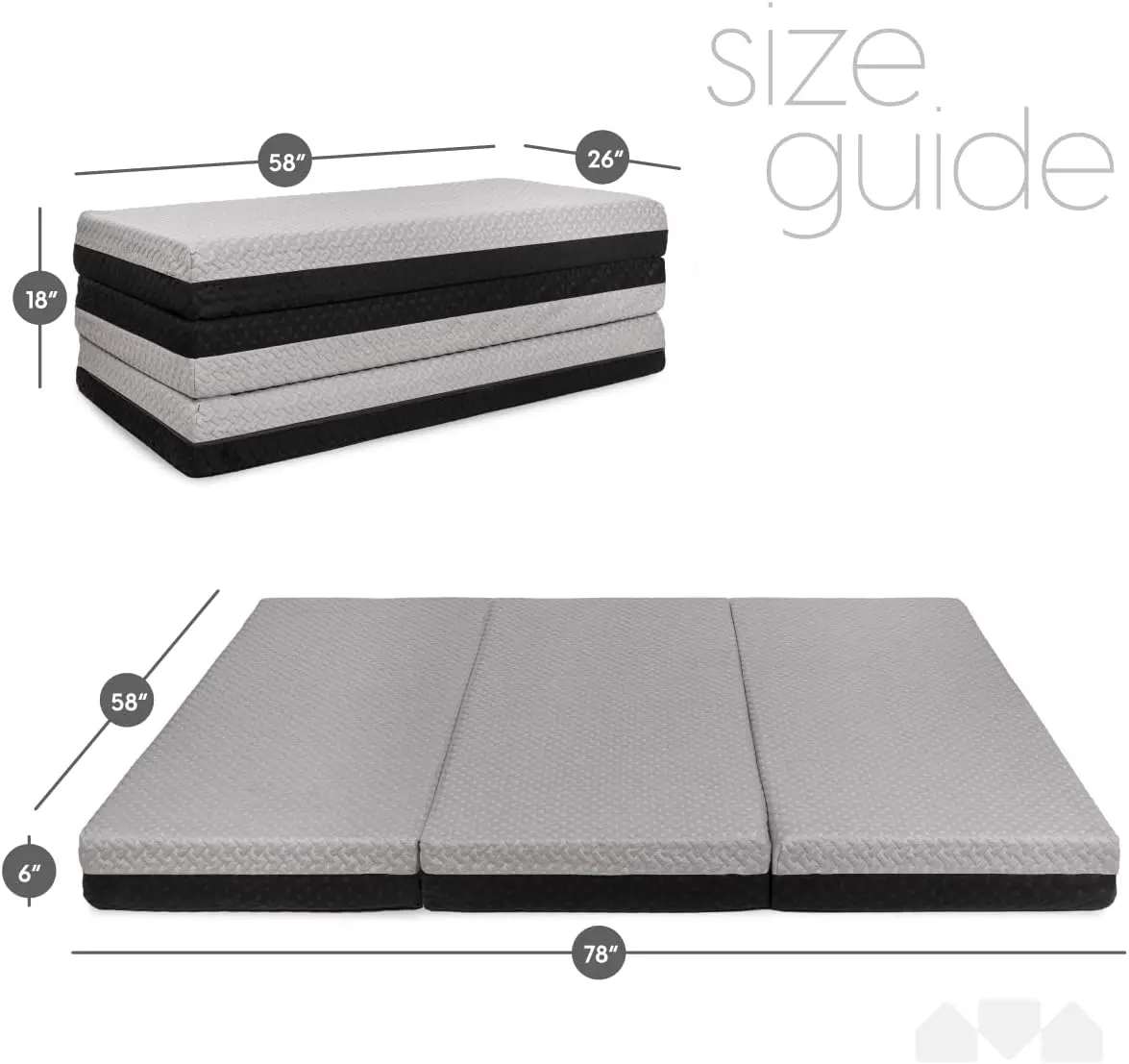 Dual Sided Premium Tri Folding Mattress, Memory Foam Foldable Mattress with Waterproof Washable Cover, Queen (78"x 58"x 6") + Bo