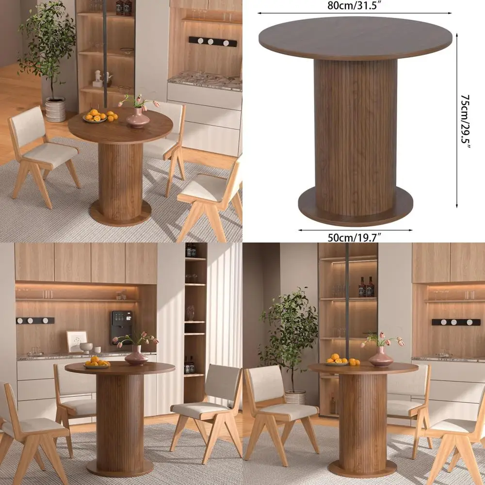 31.5 Modern Farmhouse Round Dining Table, 2-Person Small Circle Table with Wooden Base for Kitchen/Living Room (Walnut)