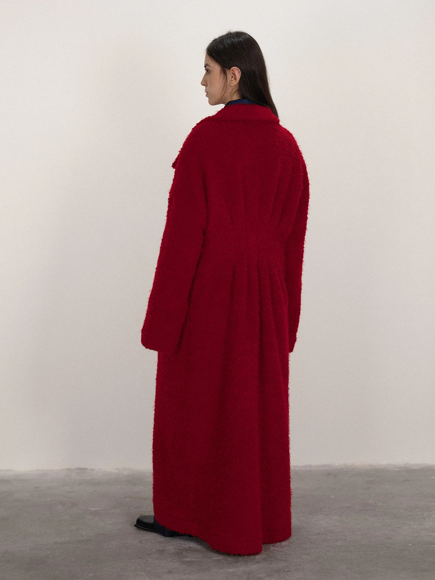 

Red Woolen Long Coat Uoh Harmonic Pleated Tweed Jaet Women's Winter Faion Outerwear Ele Classy Sle