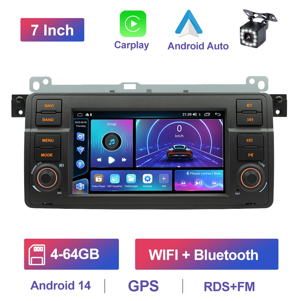 GEARELEC 7 "Autoradio Carplay Voor BMW E46 M3 Rover 75 1998-2006 Auto Multimedia Speler Android 14 Autoradio GPS WIFI Bluetooth FM RDS