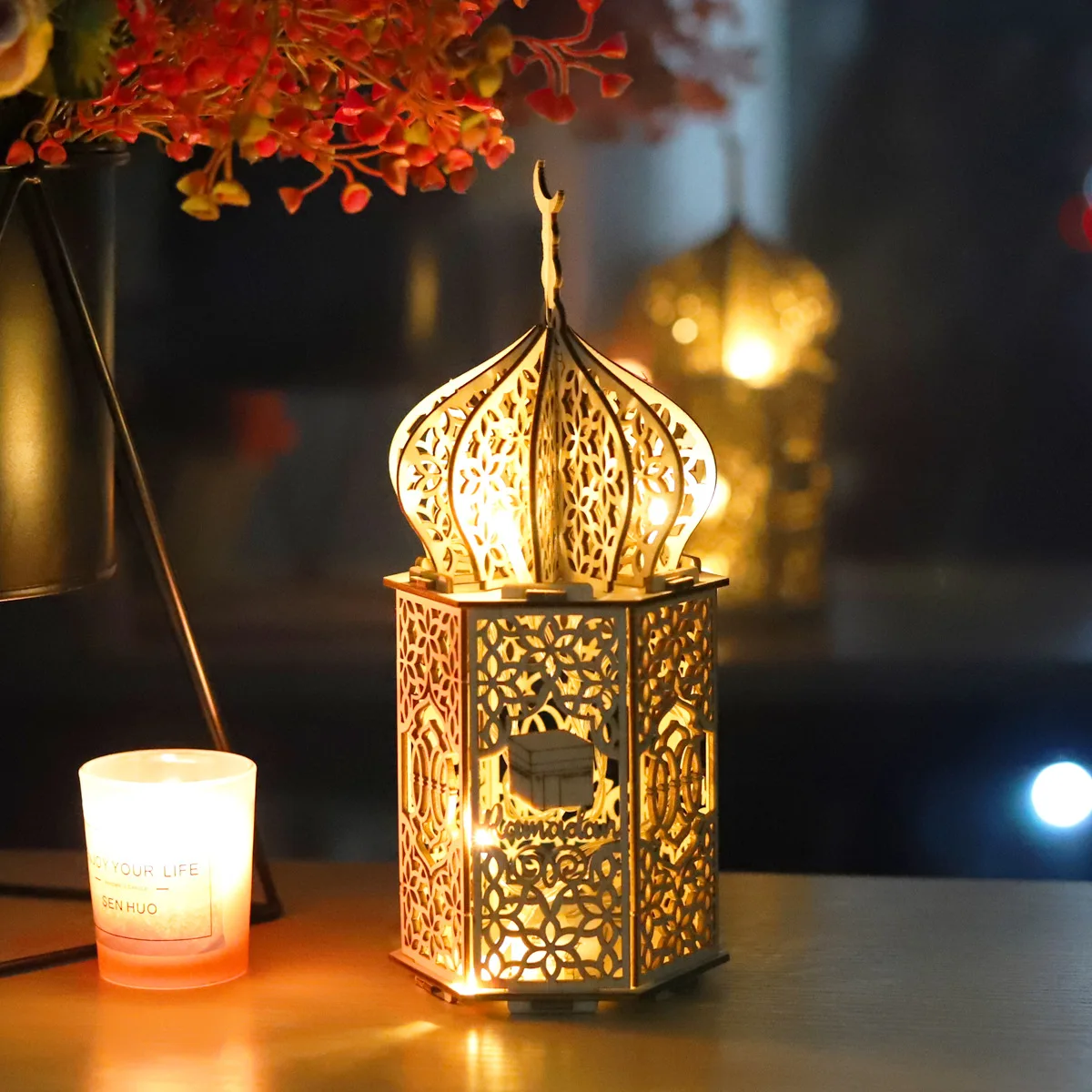 Ramadan Wind Lanterns Lighting Eid Mubarak Decorations For Home Led Candles Tea Light 2024 Islamic Muslim Party Hanging Ornament