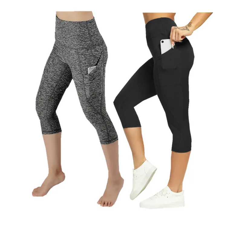Leggings de sport Sexy pour femmes, deux paquets, pantalon court froncé, taille haute, poches, Slim, mode décontracté, crayon