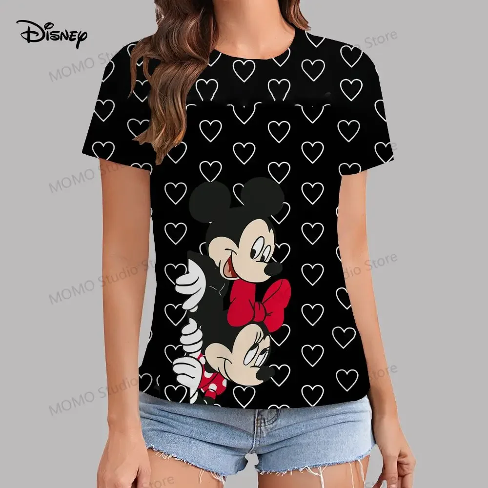 Disney Mickey Mouse Girls T-shirt 100-6XL Top Kawaii Y2k Summer Family Short Sleeve Women's clothing O collar 2024 Street wear T