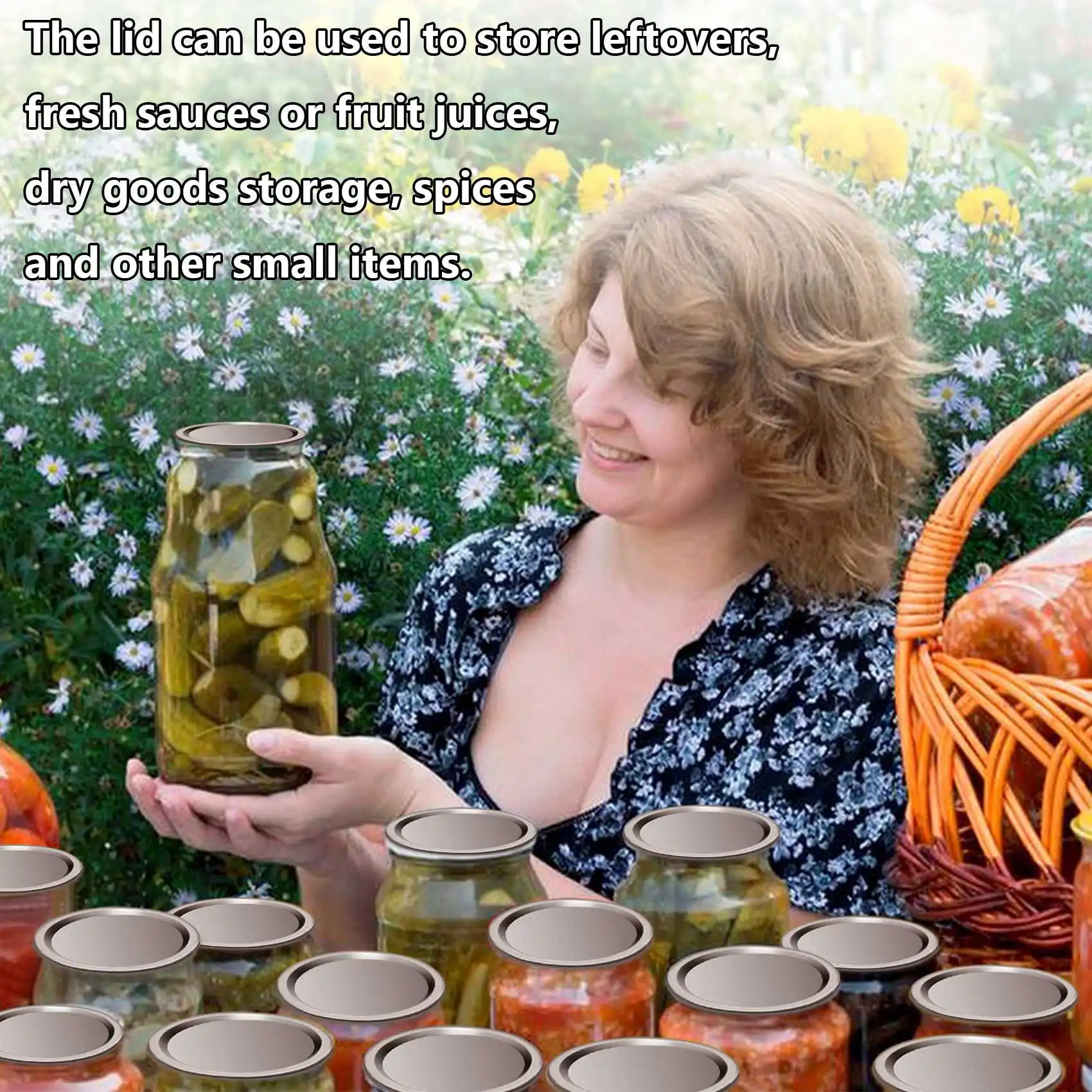 

100 Pcs Wide Mouth 86 MM Jar Canning Lids, Reusable Leak Proof Split-Type Silver Lids With Silicone Seals Rings-ABQU