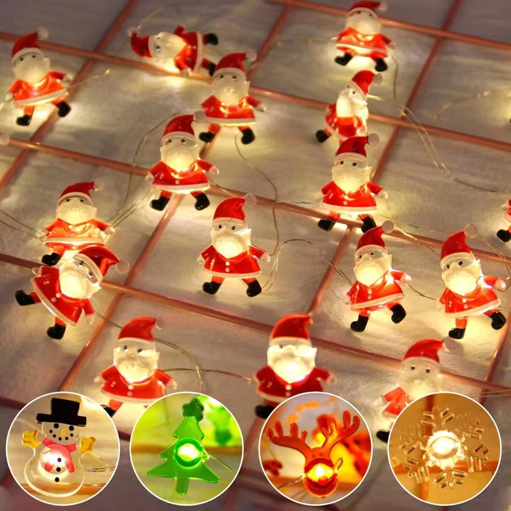 2M 20LED Santa Claus LED Light String Merry Christmas Decoration for Home 2024 Xmas Tree Ornament Navidad Gifts New Year 2025