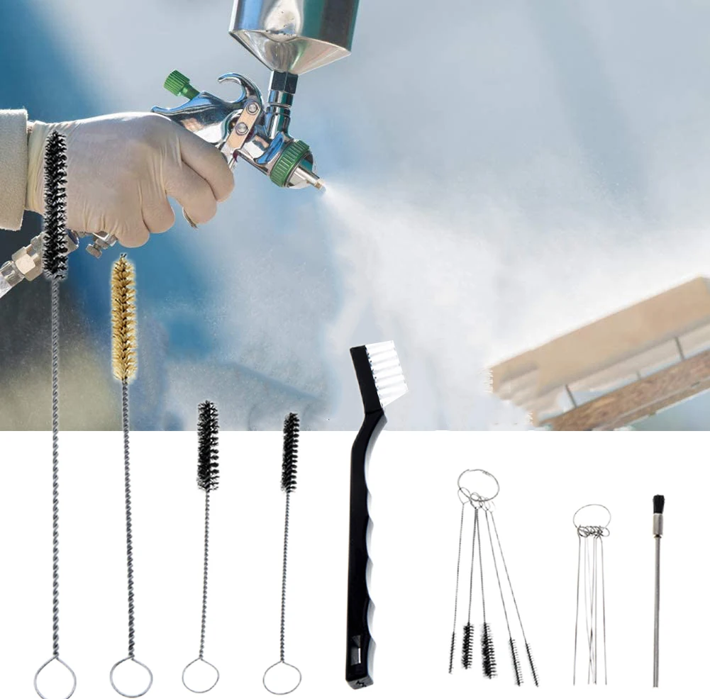 Tactical Multi-Purpose 17PCS Airbrush Spray Gun Pipe Cleaning Brush Repair Tool Needle metal Tube Brush Set for Airbrush