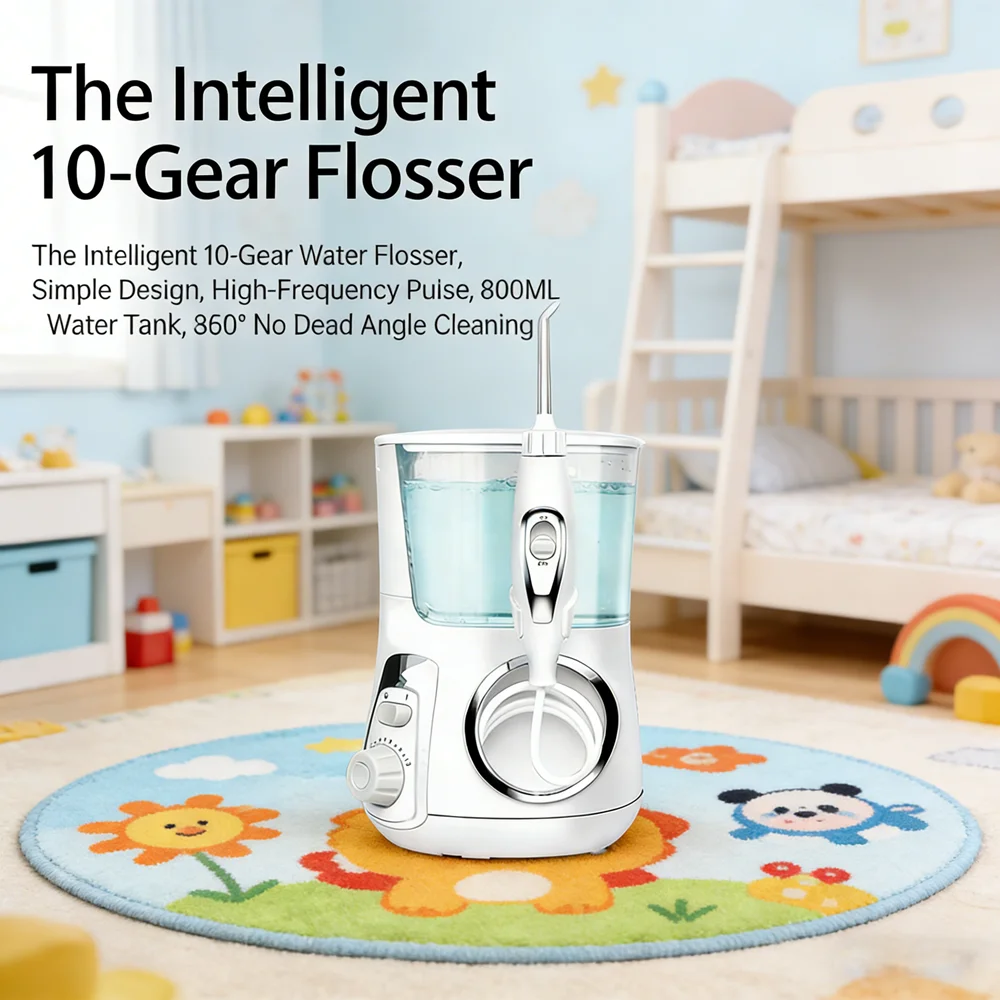 

Электрический ирригатор для чистки зубов 800 мл, 10 режимов, 5 сменных насадок, для домашнего использования, профессиональный уход за полостью рта, защита от кариеса