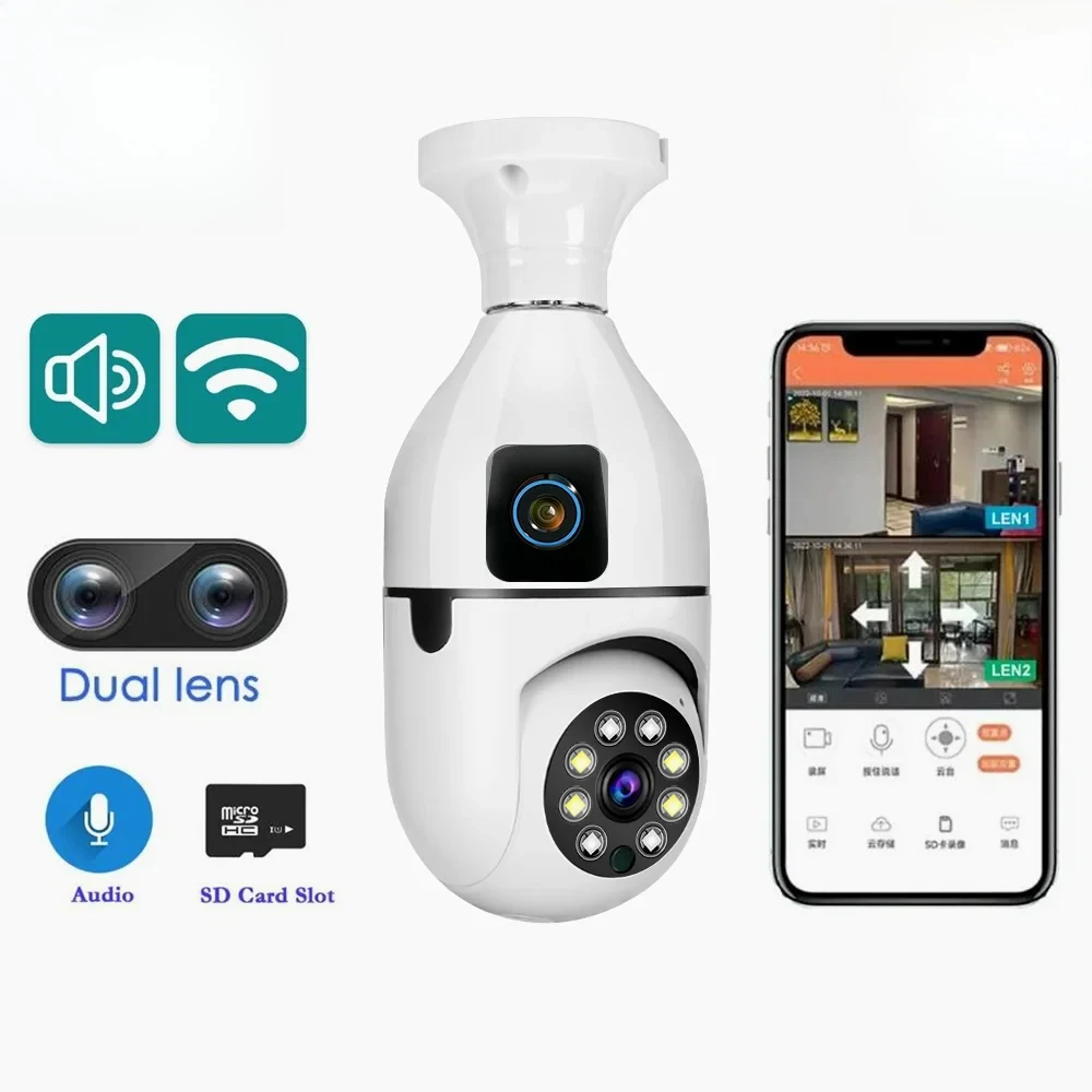 

4MP Wifi Bulb E27 Surveillance Camera Dual Lens Color Night Vision 360° Rotating Auto Tracking Smart Home CCTV