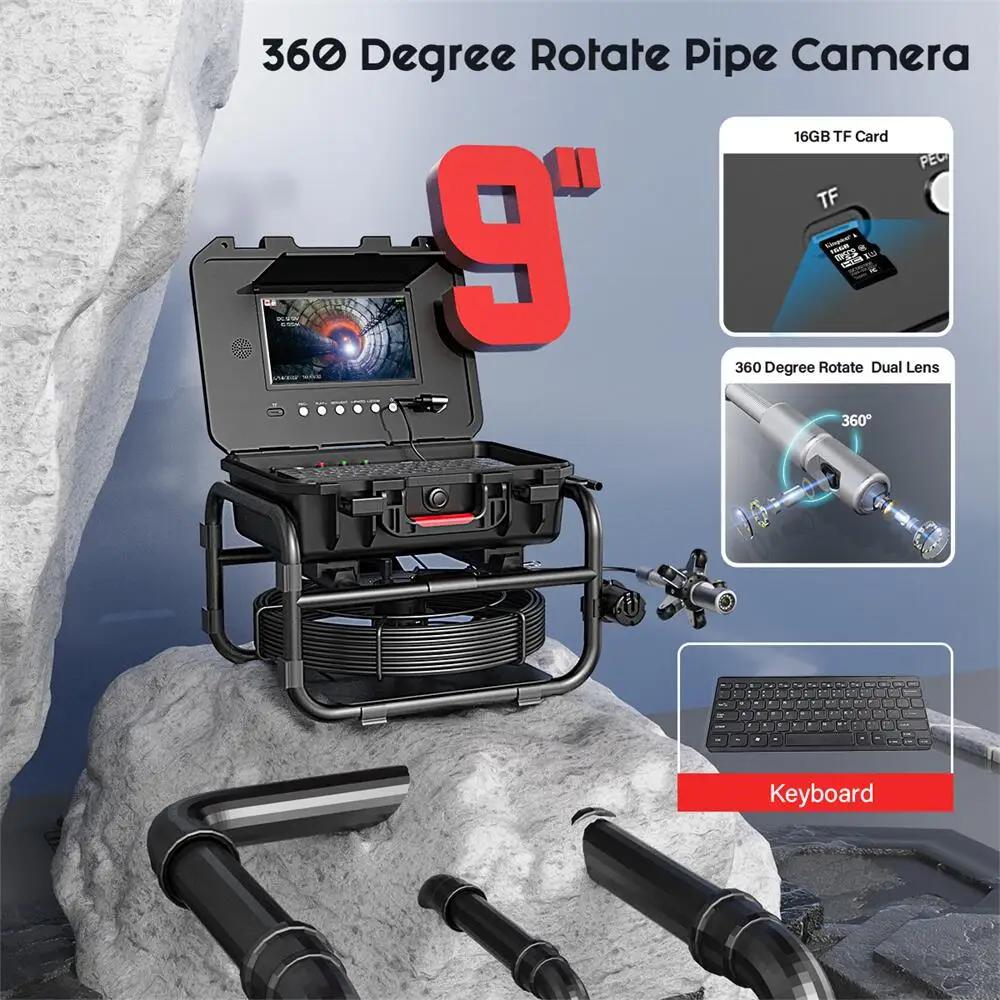 MS40m Fiberglass Cable 360 Rotating Sewer Inspection Camera with 9