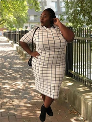 Women Summer Dress Short Sleeve Casual Plus Size Dresses Plaid Print Lady Korean Elegant Dress Wholesale Bulk Dropshipping