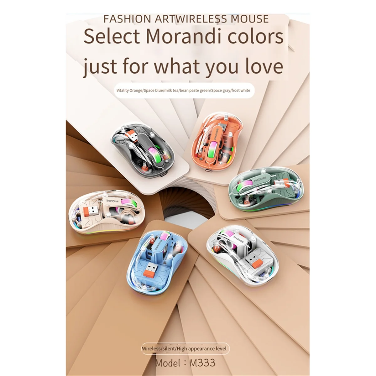 FMOUSE Ratón inalámbrico Bluetooth Ratón recargable magnético transparente Ratón con lámpara LED silenciosa de tres modos para computadora portátil PC Blanco