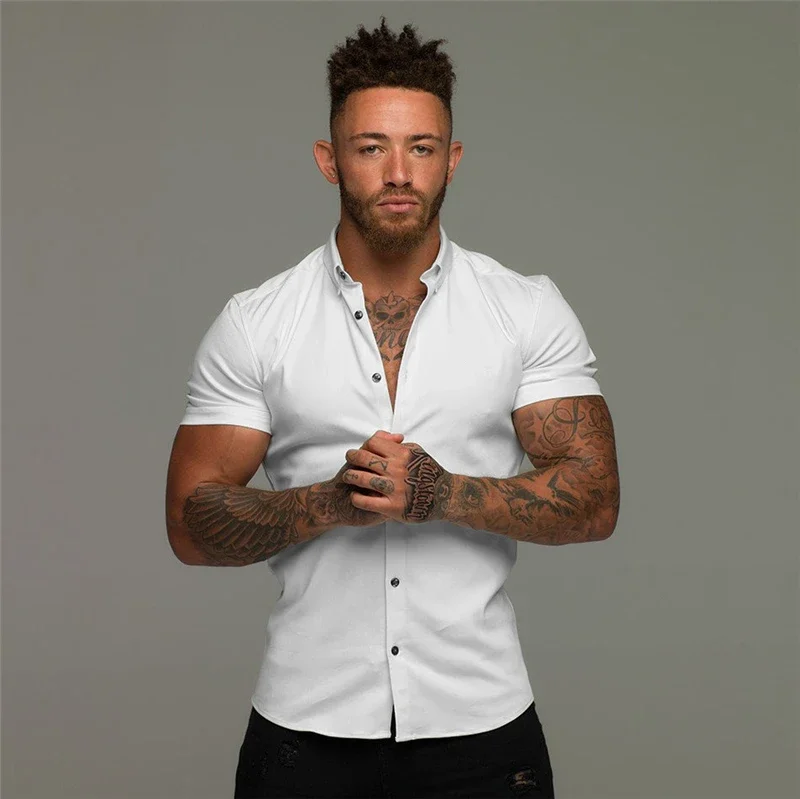 Men's Fashion Dress Shirt Summer Classic Slim Fit Button Short Sleeve Shirts For Men Casual Business Male Hipster Social Shirt