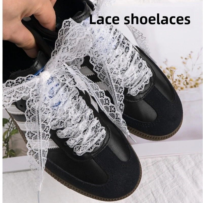 2.9CM Width Lace Flat Shoelaces for Women Sneakers Casual Shoes Black White Chic Stylish Elegant Fashionable Shoe Accessories