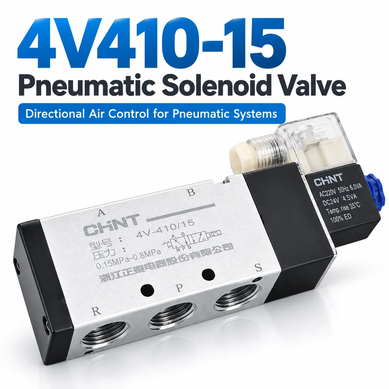 AOLIVIYA 4V410-15 Pneumatic Solenoid Valve DC 24V 5 Way 2 Position Air Directional Control Valve PT 1/2 Inch Aluminum Alloy