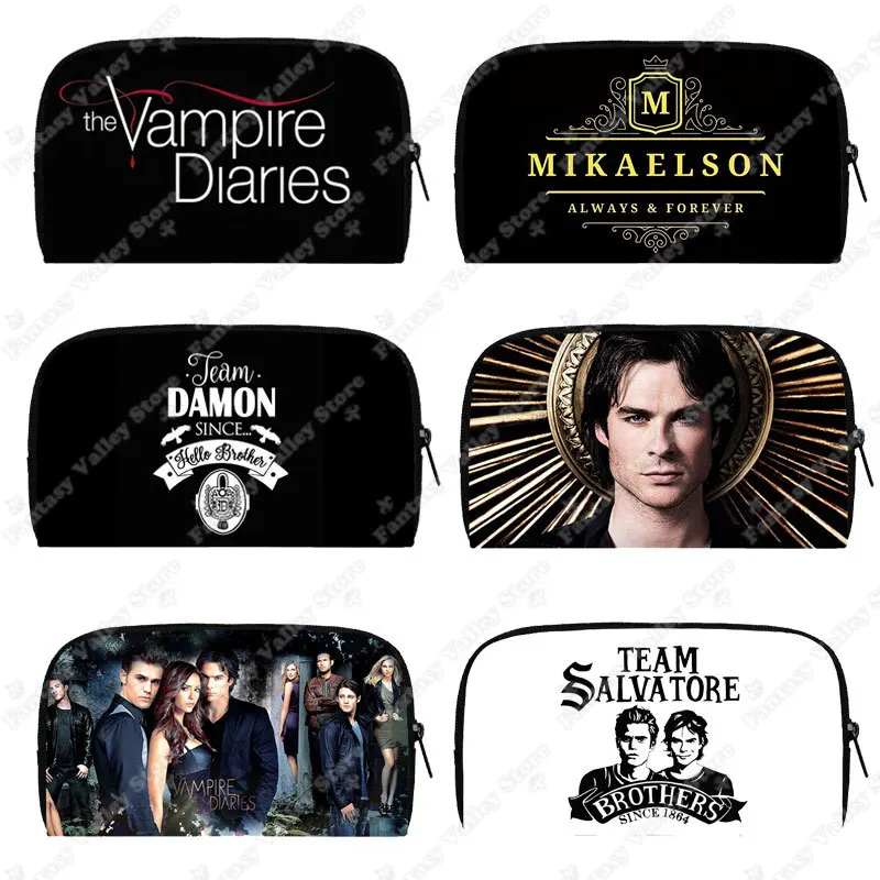 The Vampire Diaries Carteira Longa Equipe Salvatore Mulheres Bolsa Damon Stefan Chave Saco de Dinheiro Cartão Fones de Ouvido Titular Organizador de Jóias