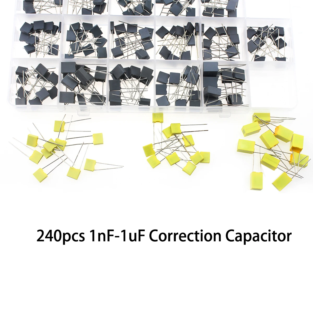 24Values 240pcs Capacitor Assorted Kit 63V-100V Metallized Polyester Correction Capacitors Set 1nF-1uF