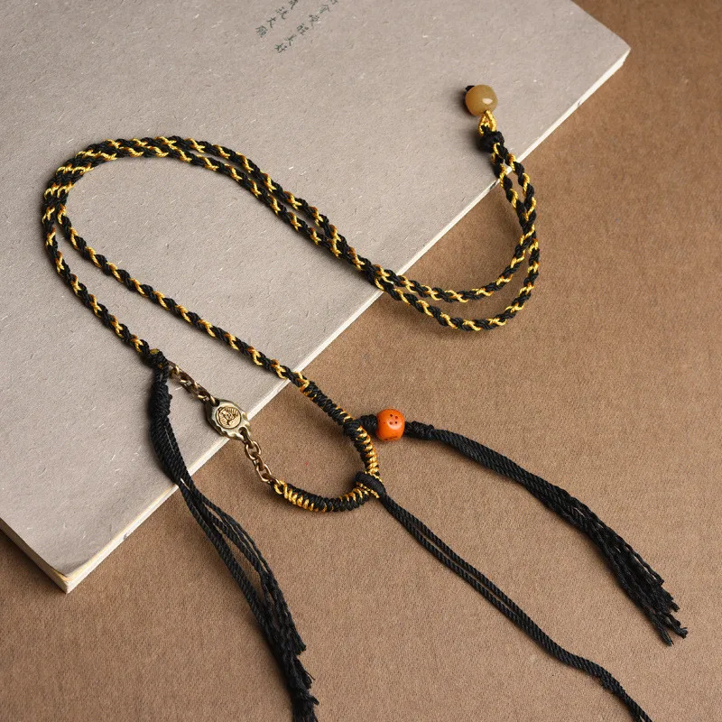 Hand-woven Tibetan Pendant Rope Male Tangka Zakiram Necklace Rope Beeswax Play Tibetan Hand Rub Cotton Lanyard Jewelry Dropship