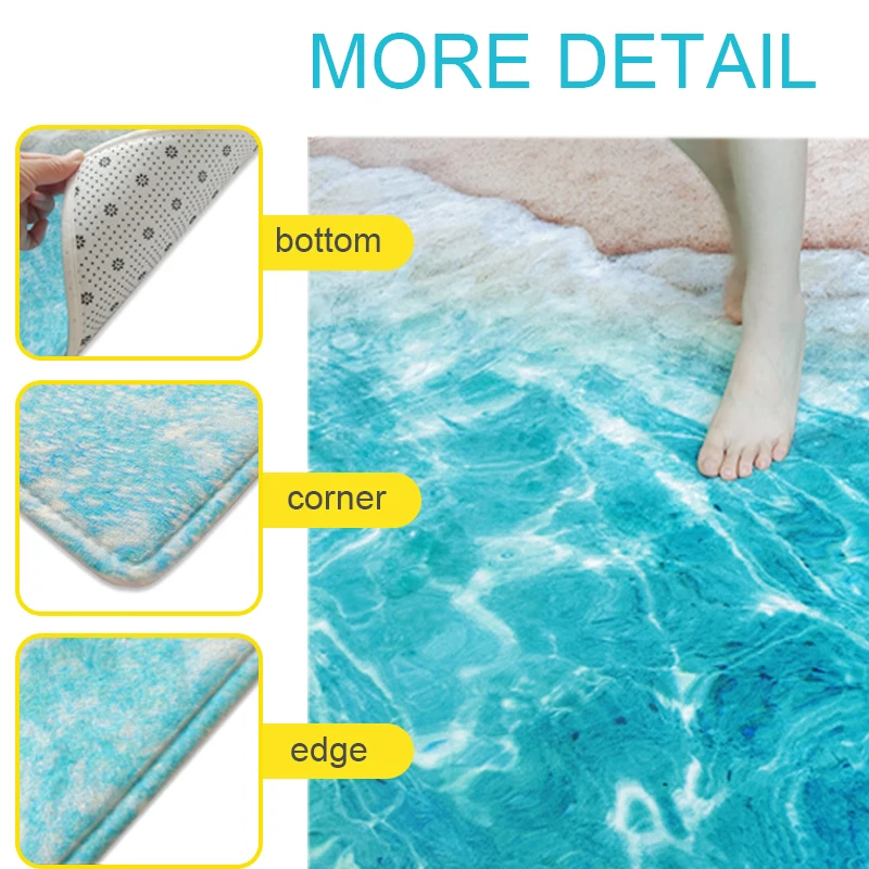 Tapis 3D en Polymères pour Salon, Grands Vagues, Plage, Chambre d\'Enfant, Bleu, Moderne, Maison