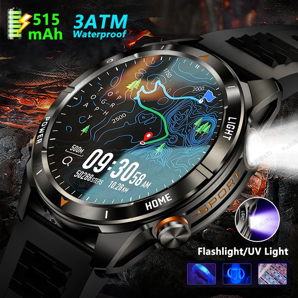 

2026 Military Sports Smart Watch Men 1.46" Display AMOLED Compass LED Flashlight 515mAh Battery 10ATM Waterproof Smartwatch