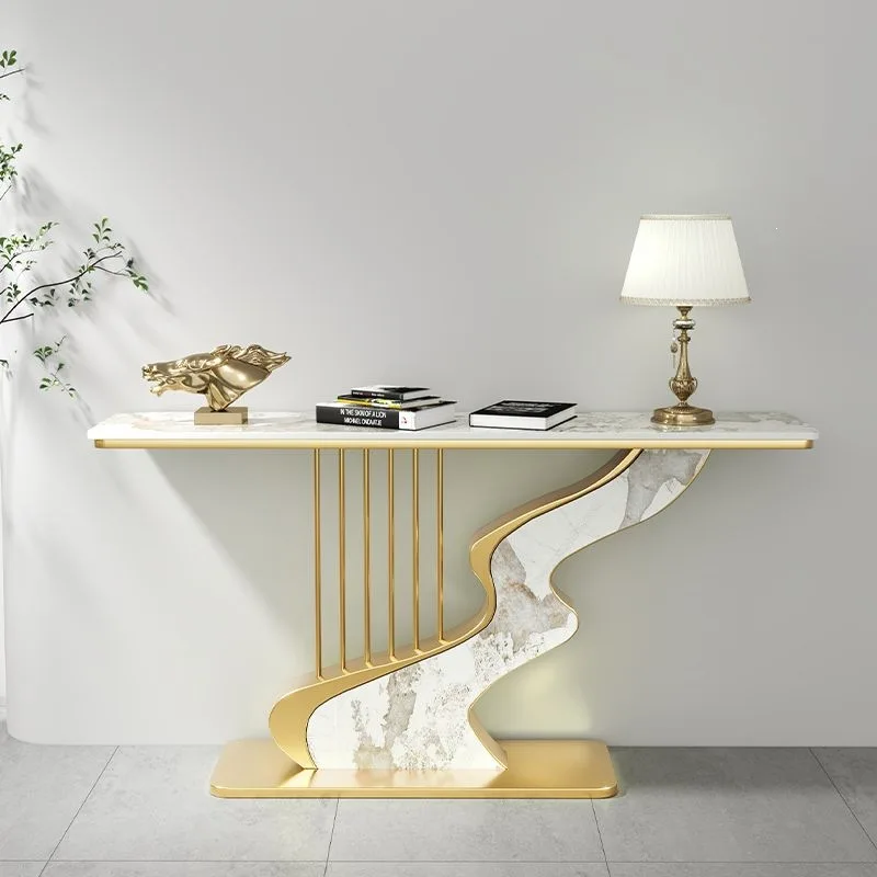 Light luxury modern sintered stone entryway table, creative minimalist hallway wall-side entryway table storage rack