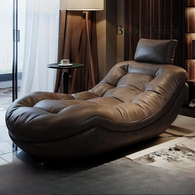 

New single leather sofa concubine recliner living room balcony large leisure chair sofa chair