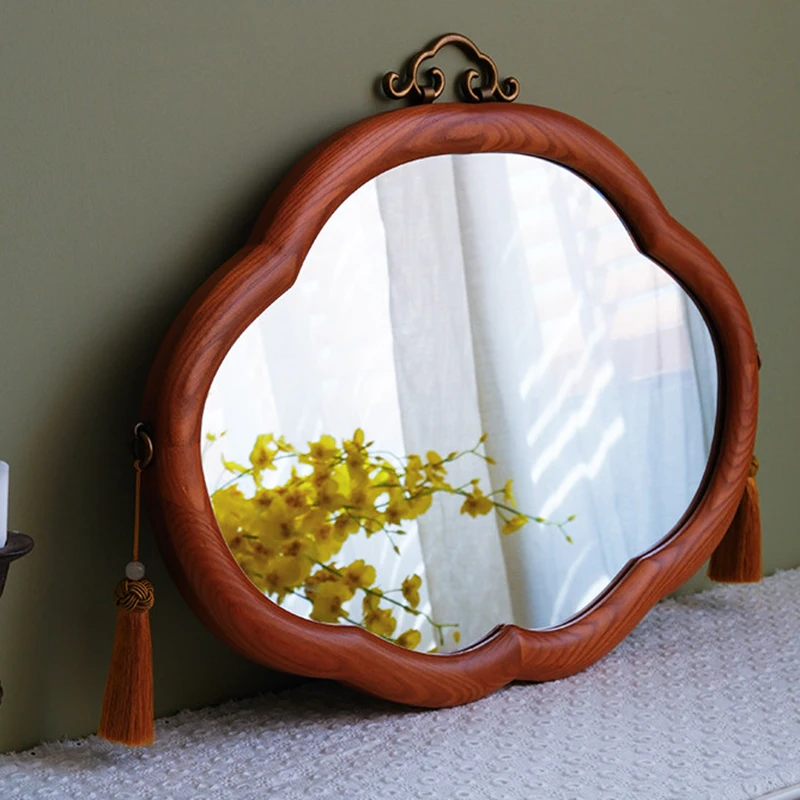 Cloud Irregular Mirror Vintage Funky Wooden Frame Aesthetic Hanging Makeup Mirror Decoration Living Room Spiegels Home Products