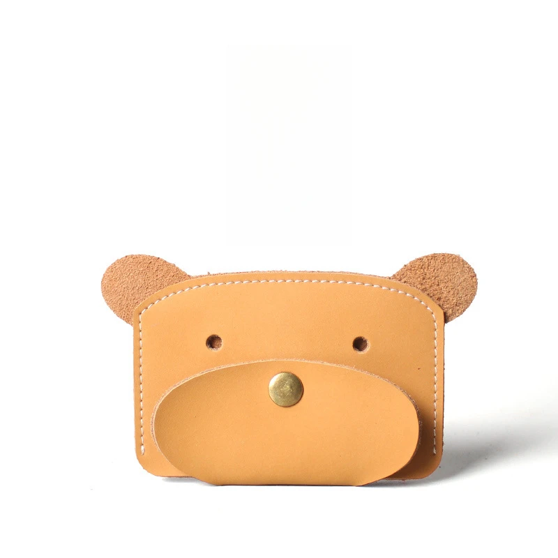 Retro Simple Genuine Leather Women's Danny Bear Coin Purse Creative Coin Bag Handmade Crazy Horse Cowhide Bus Card Package