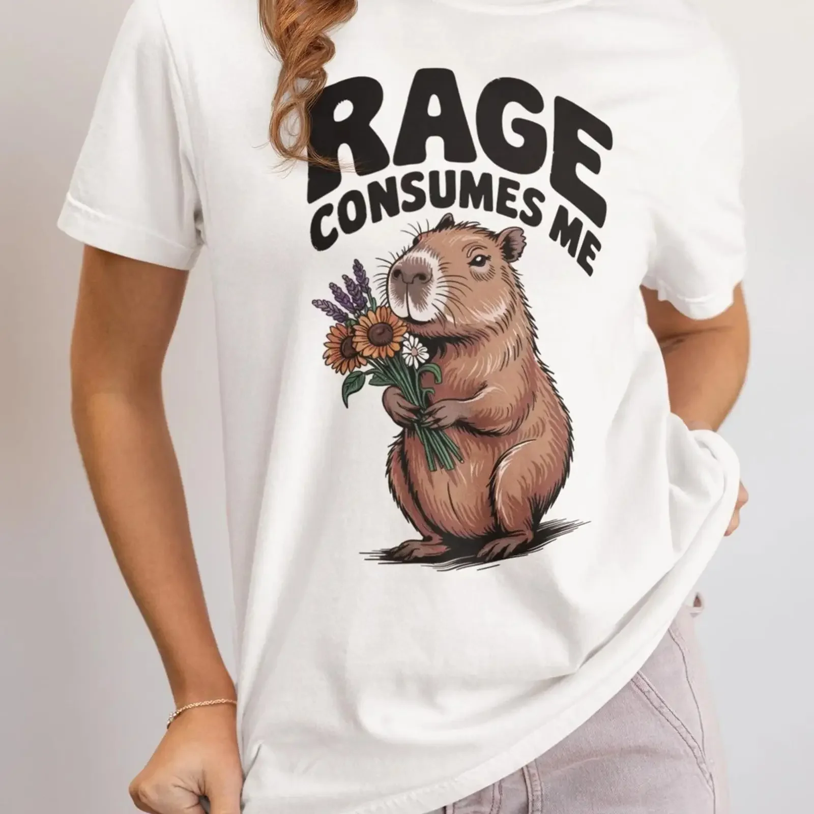 Rage Consumes Me Capybara T Shirt Funny Sarcastic Meme Soft vintage Washed Unisex Versatile graphic designer clothes