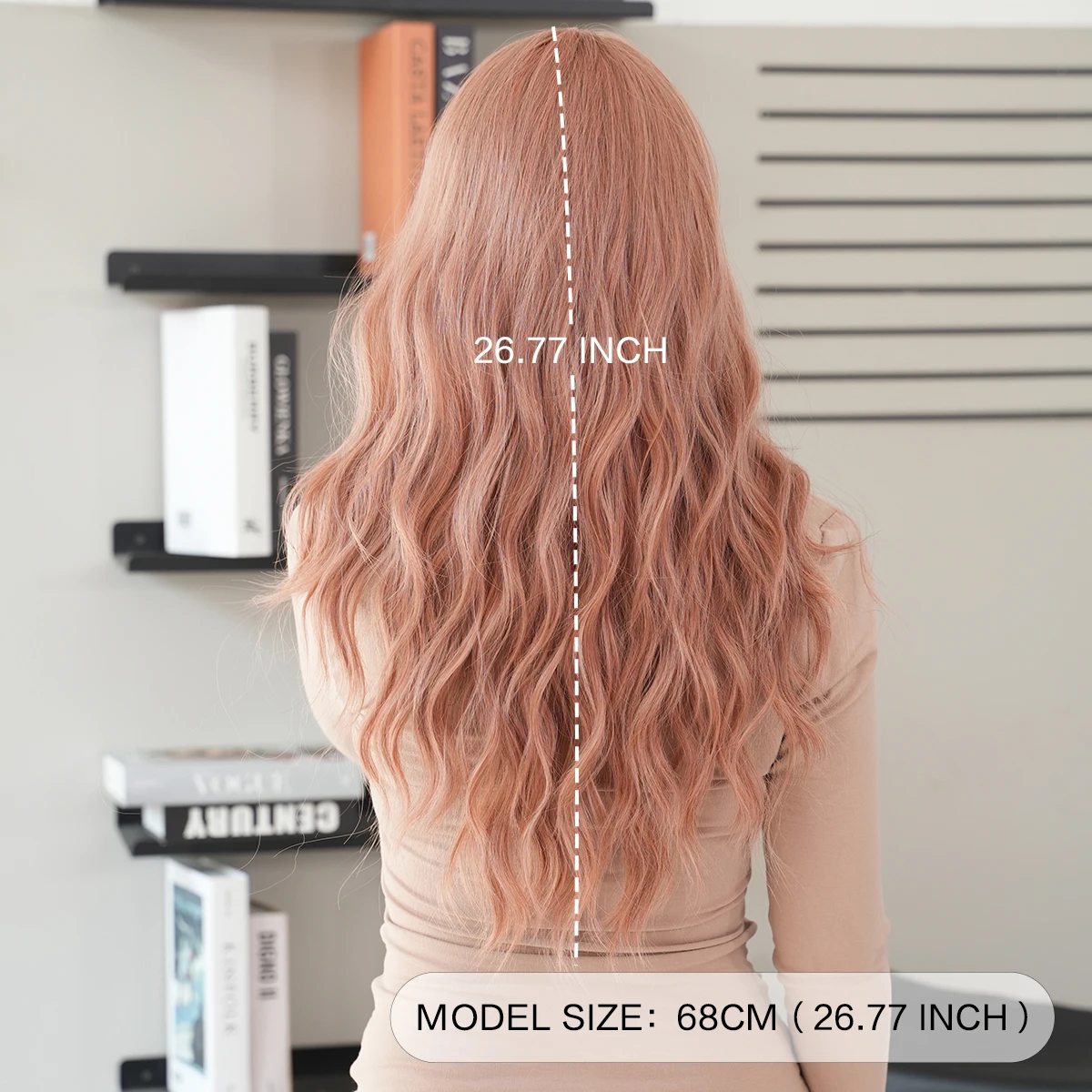 7JHH WIGS Costume Wig Long Loose Water Wave Pink Wig for Women Daily Party High Density Synthetic Layered Wavy Wigs with Bangs