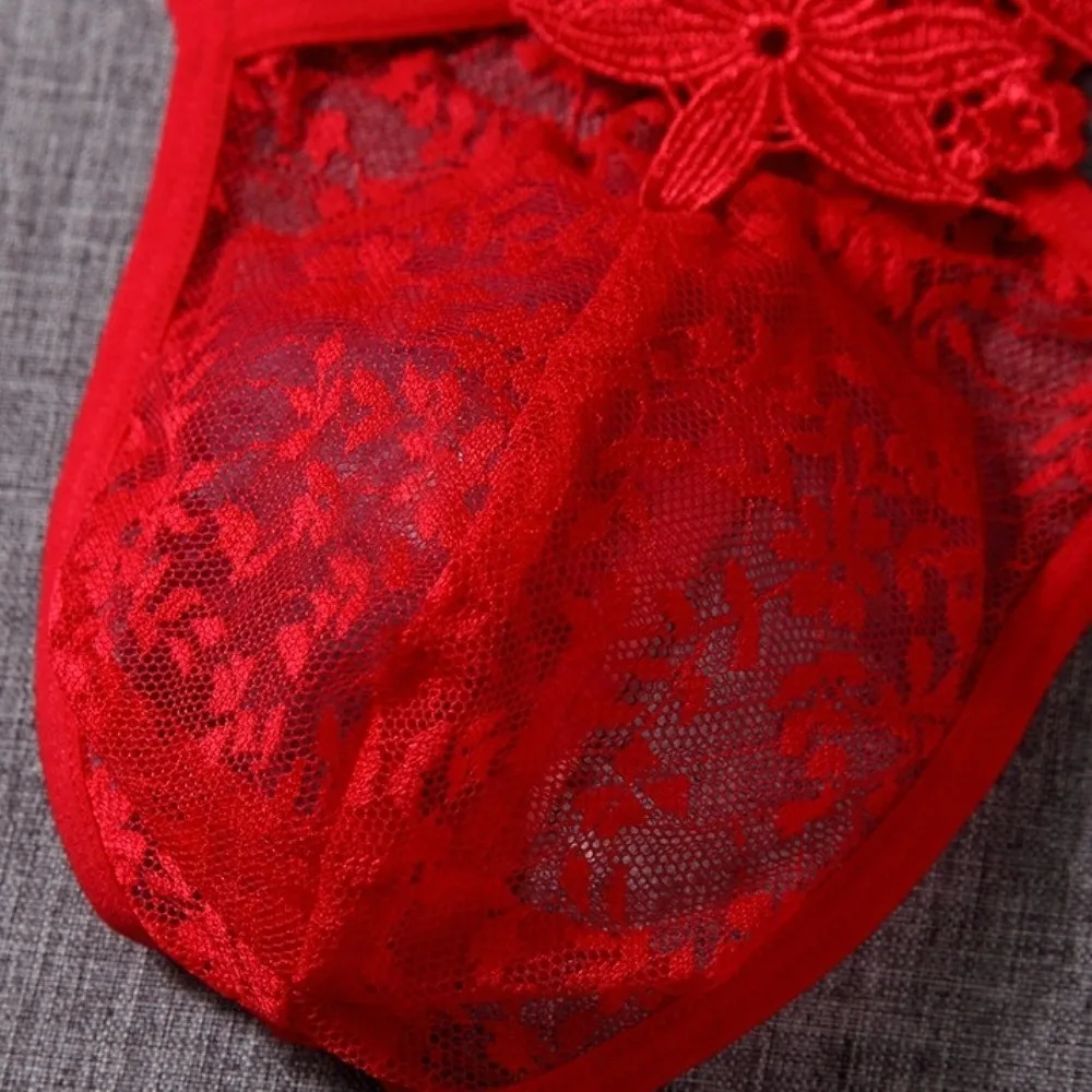 Low Waist Men's Lace Thong Embroidery Hollow Out Underwear Mesh Sheer Panties Transparent Bulge Pouch T-back Briefs Men Summer