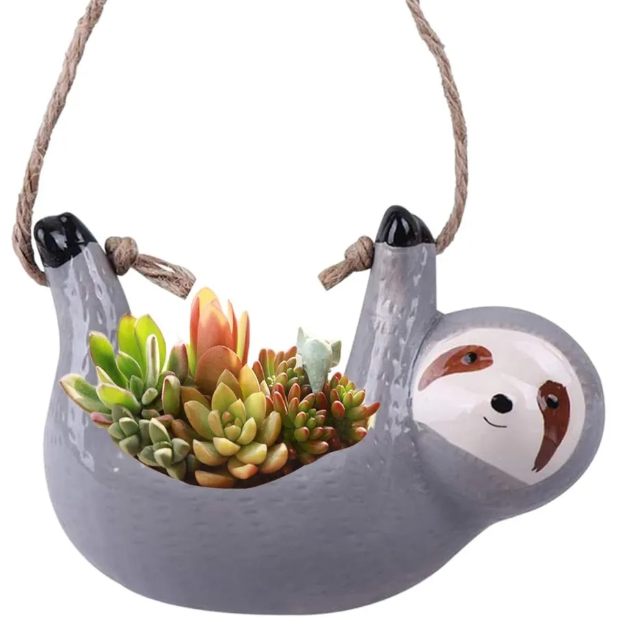 

Hanging Planter for Indoor Outdoor Plants Ceramic Sloth Flower Pot for Succulent Cactus Air Plant Gardening Gifts for Women
