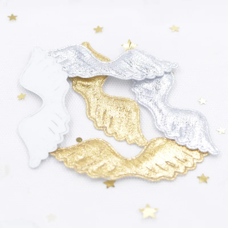 40Pcs/lot Gold Silver Cloth Padded Angel Wing Applique Single Side Glitter Fabric Patches DIY Crafts Hat Headwear Accessories