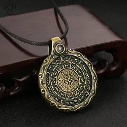 Vintage Brass Buddhist Tantra Eight Diagrams Tag Car Keychain Pendant Jewelry Pure Copper 12 Zodiac Animal Lucky Hanging Movable