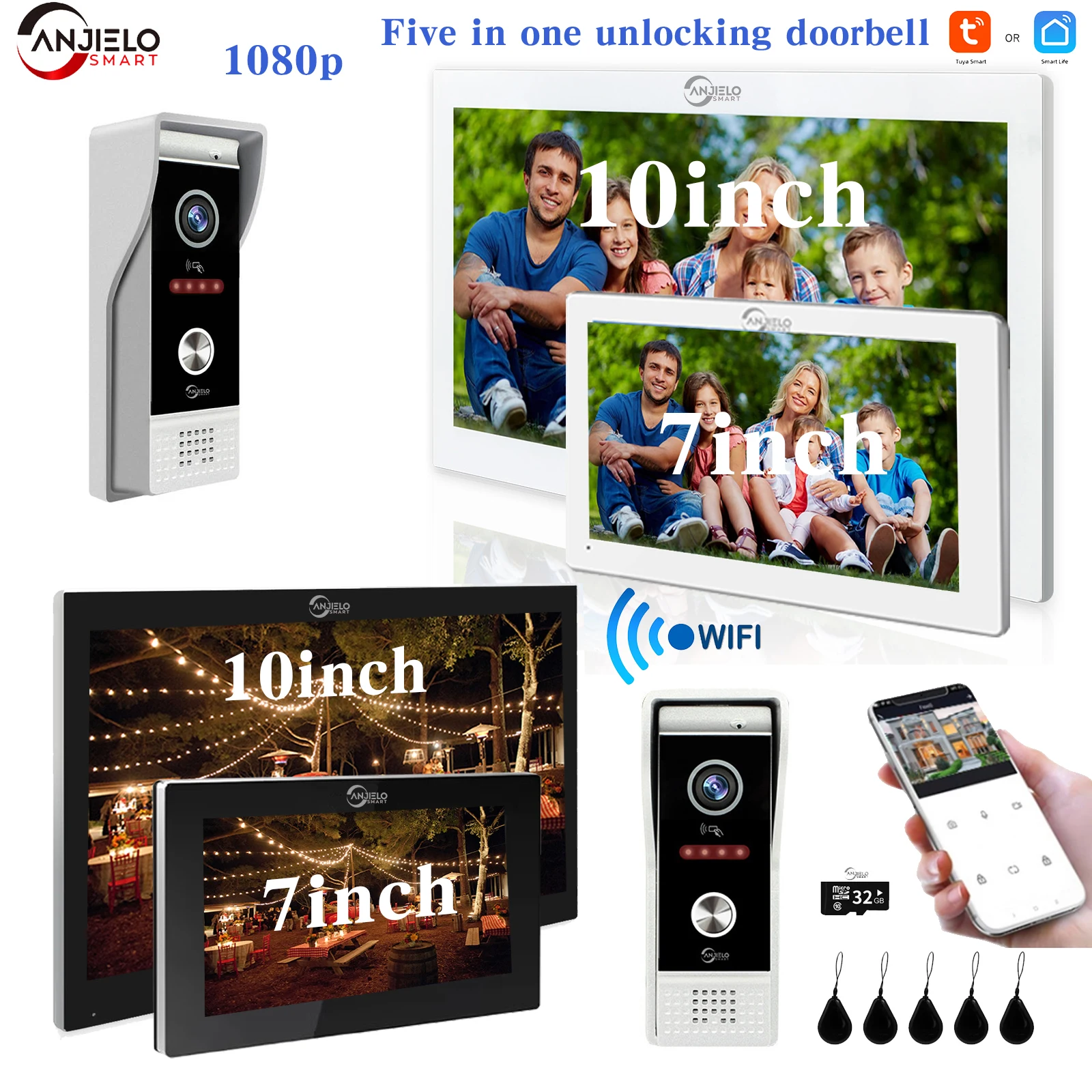 

Tuya 1080P 7/10Inch Touch Screen Wifi Video Doorbell intercome system home 32GCard Rceord Kit Motion Detection Video entry phone