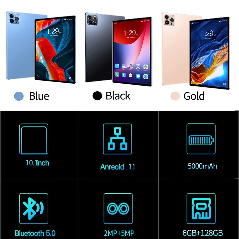 Nowy tablet z systemem Android 5GWIFI 6B RAM 128 GB ROM Obsługuje połączenia 3G Google Link Bluetooth 5000 mAh Ekran baterii 1280X800 Android 11
