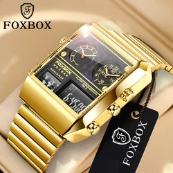 FOXBOX New Fashion Watches Men LIGE Brand Luxury Square Mens Watch Dual Display Waterproof Quartz Wristwatches Male Reloj Hombre