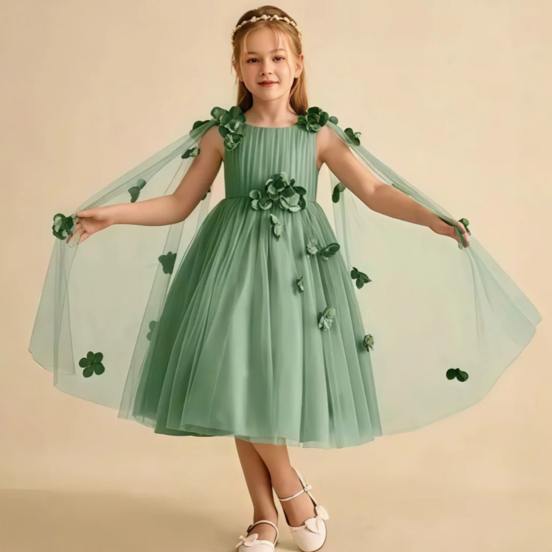 

Custom Girls' Formal Dress Green Tulle Gown Flower Girl Dress Women's Wedding Party Attire Dress свадебное платье