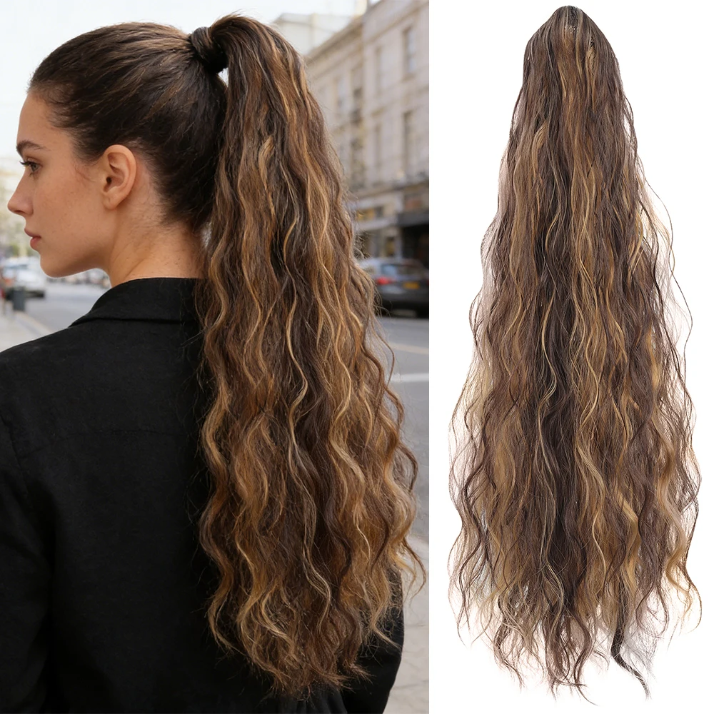 

20-дюймовый синтетический длинный кудрявый накладной хвост на завязках с клипсой, черный, для женщин