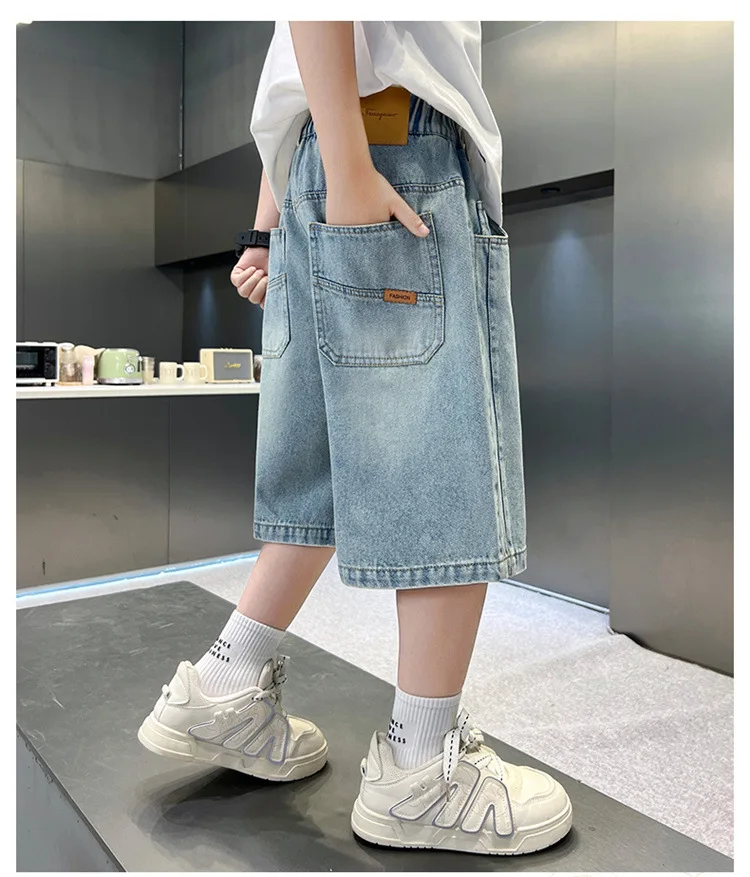 Boys' Denim Shorts Summer Outdoor Thin New Style Cool Casual Five-Quarter Midsize Pants Jeans for Children's