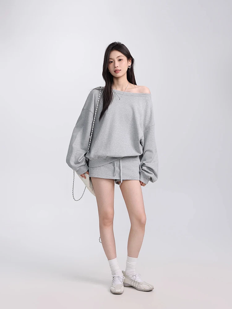 Vintage Fashion Off Shoulder Loose Hoodies Women Autumn New Long Sleeve Tops Korean Style Pullovers Top Casual Versatile