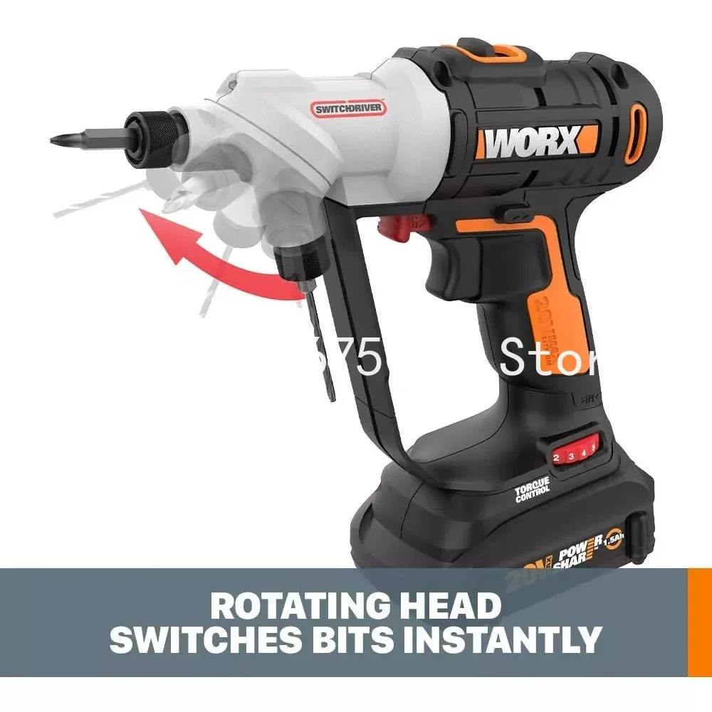 Worx WX176L.1 20V Power Share Switchdriver 2-in-1 Cordless Drill & Driver with 67pc Kit Cordless Drill Power Tools Electric Tool