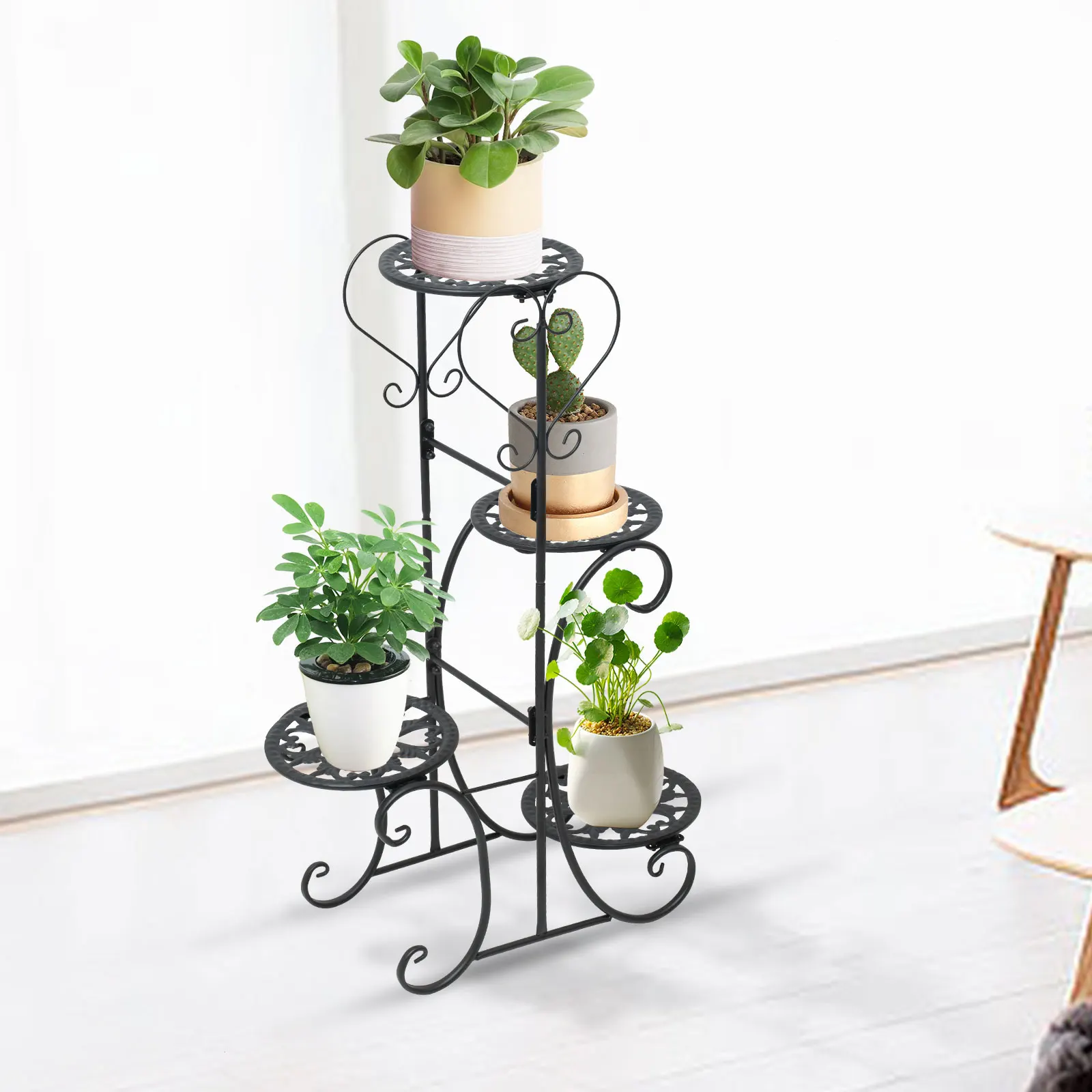 

4-Tier Iron Plant Stand, Black Frame with Protective Pads, Perfect for Indoor and Outdoor Plant Display