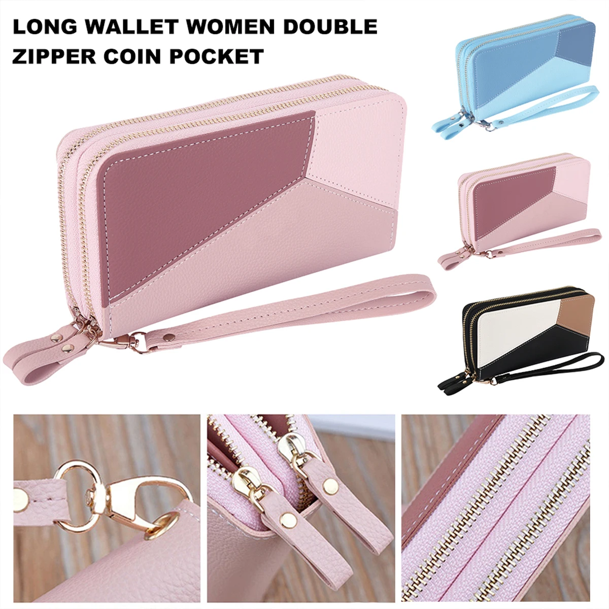 PU Leather Wallet for Women Large Capacity Ladies Coin Pocket  Long Purses with Double Zipper Women's Clutch Wallets