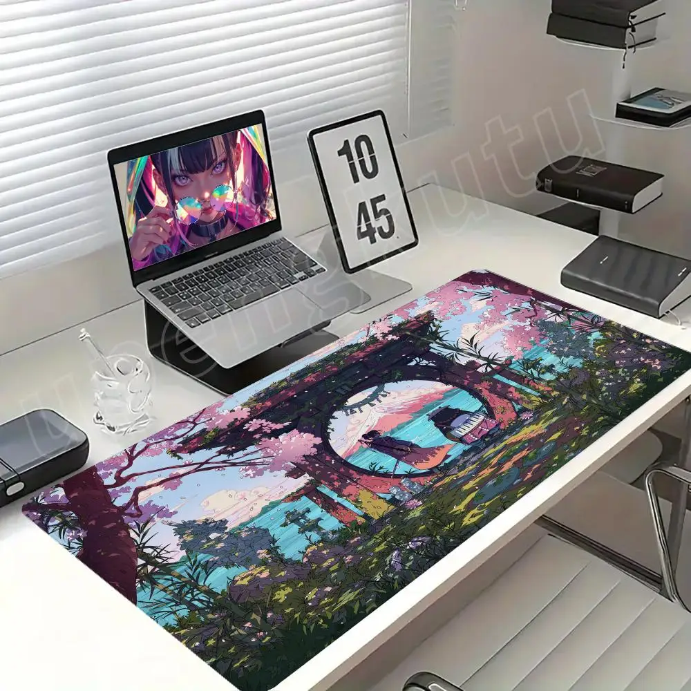 Alas Mouse Gaming Alas Mouse Besar Alas Meja Laptop Gaya Elemen Jepang 90X40Cm Alas Komputer Keyboard Deskpad Mousepad untuk PC