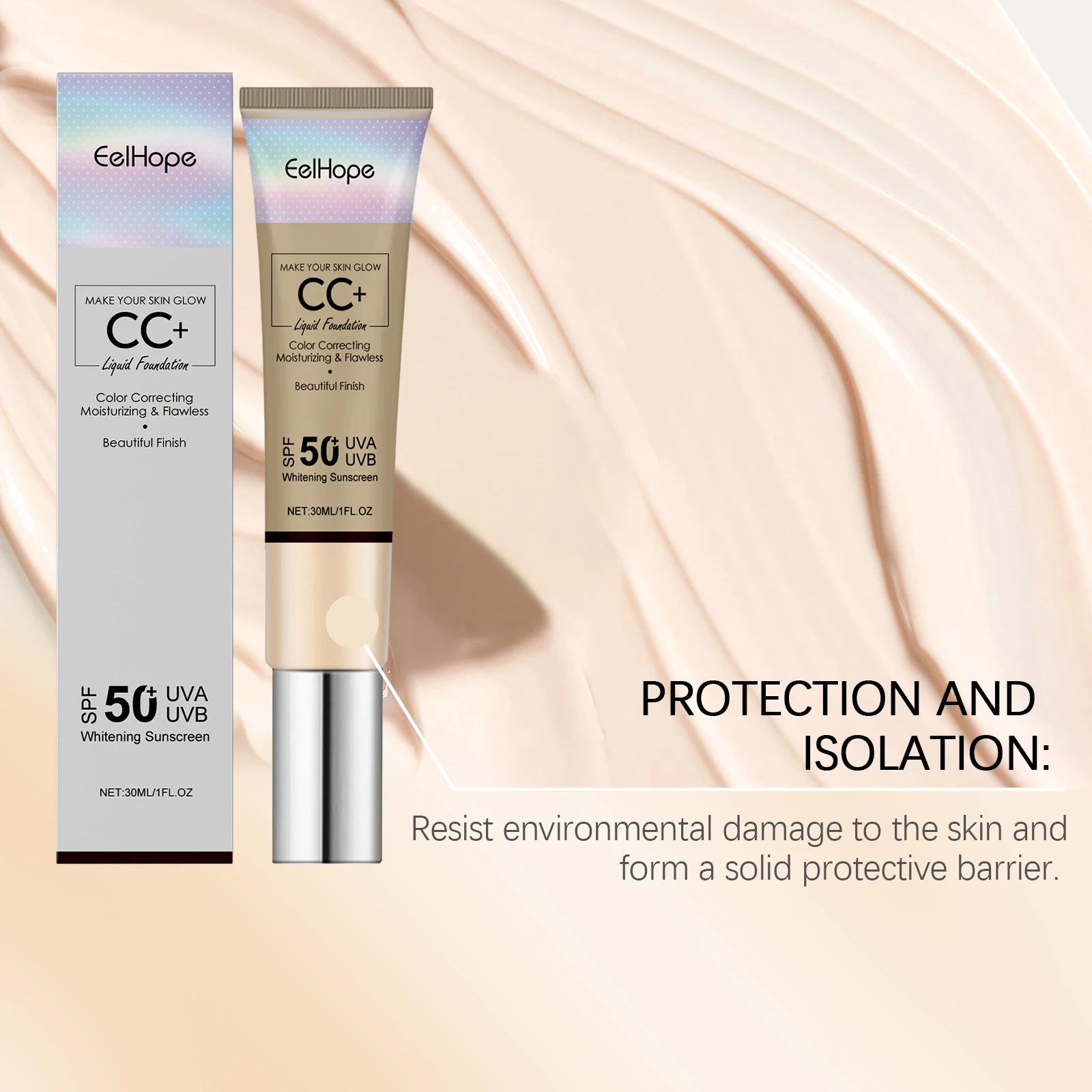 CC Cream with Spf50+ Color Correcting Full Coverage Concealer Lightweight Foundation Waterproof Soothe Hydrate Pre-Makeup Primer